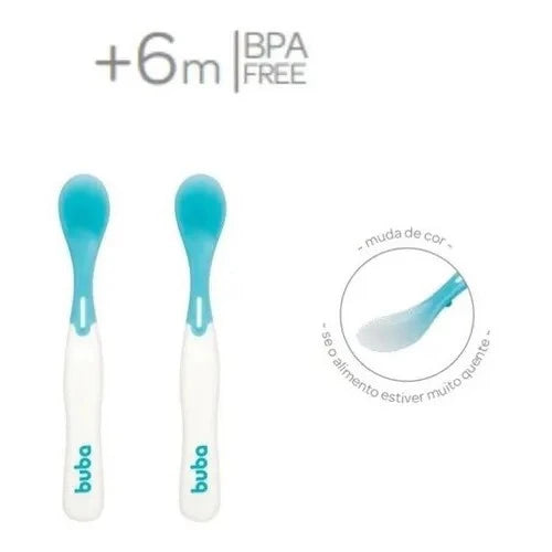 Kit com 2 Colher Termossensível Para Bebe Térmica Infantil Rosa e Azul Menino e Menina