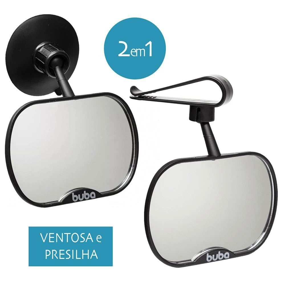 Kit com Espelho Retrovisor + 2 Protetor Solar bebê Carro proteção Ventosa Buba