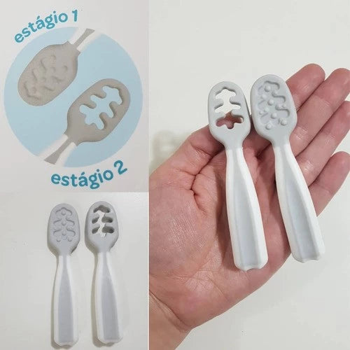 Colher 2 Estágios Buba Treinamento Auto Alimentação Cinza Para Bebês buba