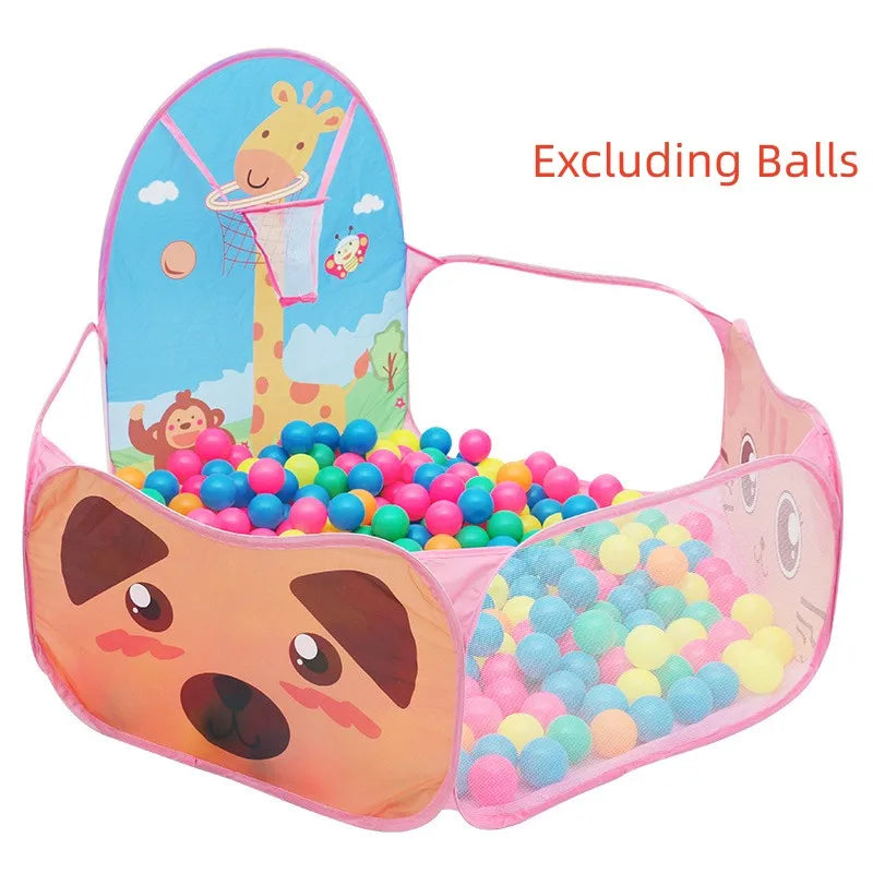 Cercadinho Infantil Dobrável com Piscina de Bolinhas e Cesta de Basquete – 120cm