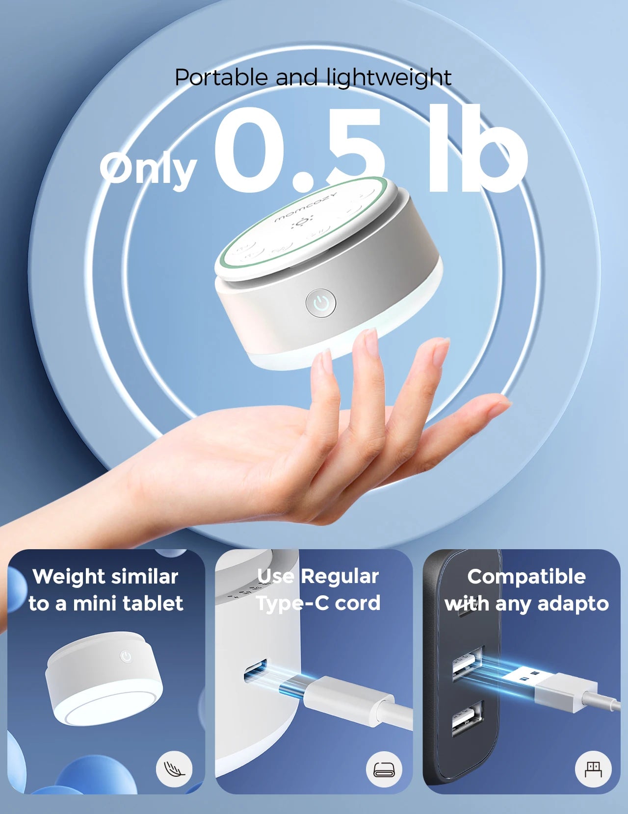 Momcozy Sound Machine for Baby, Portable Rechargeable, 20 Sleep Sounds White Noise Machine with Nursery Night Light, Travel