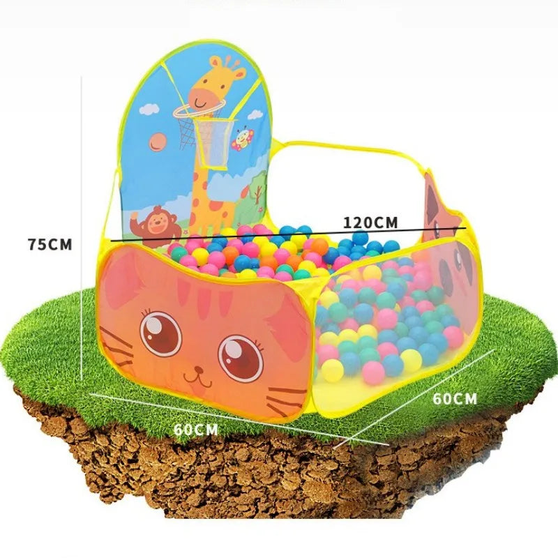 Cercadinho Infantil Dobrável com Piscina de Bolinhas e Cesta de Basquete – 120cm