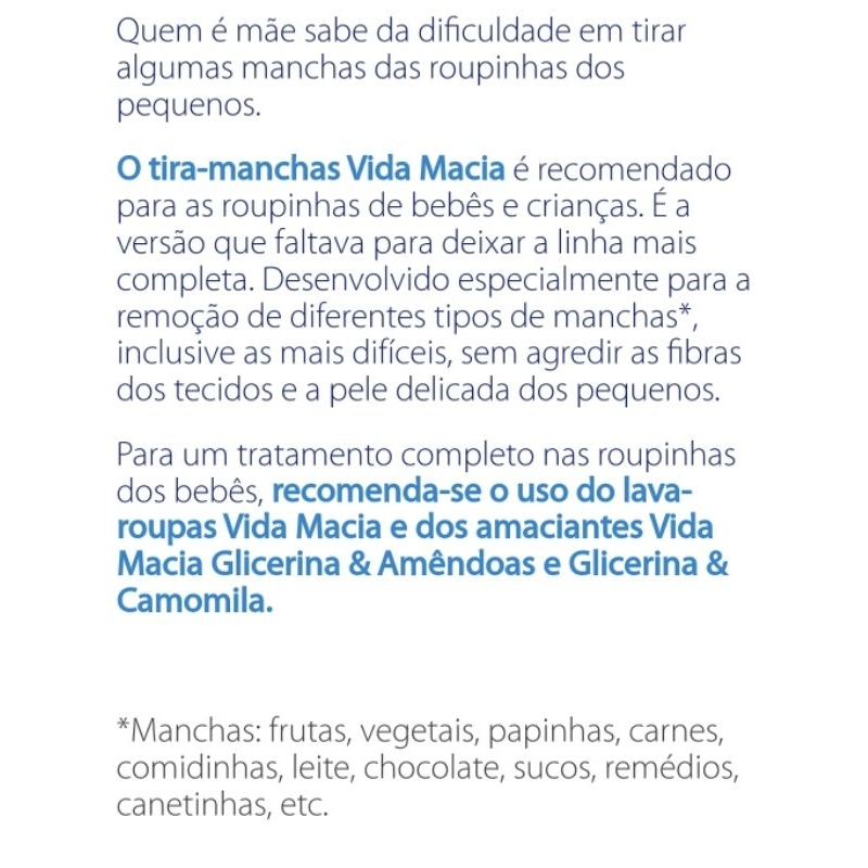 Tira Manchas Hipoalergênico Para Roupas De Bebe Bebê Vida Macia De 500 Ml no