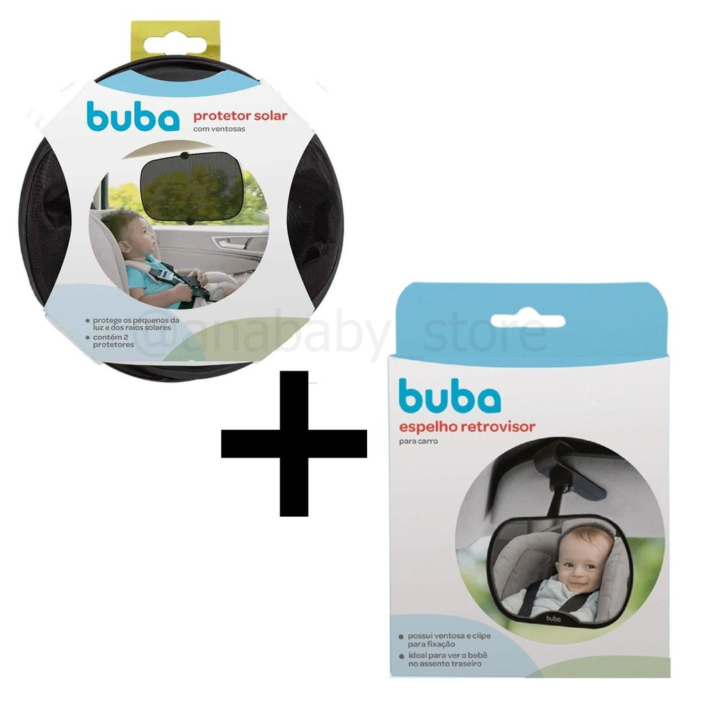 Kit Proteção Veicular Bebê – Espelho Retrovisor + 2 Protetores Solar com Ventosa