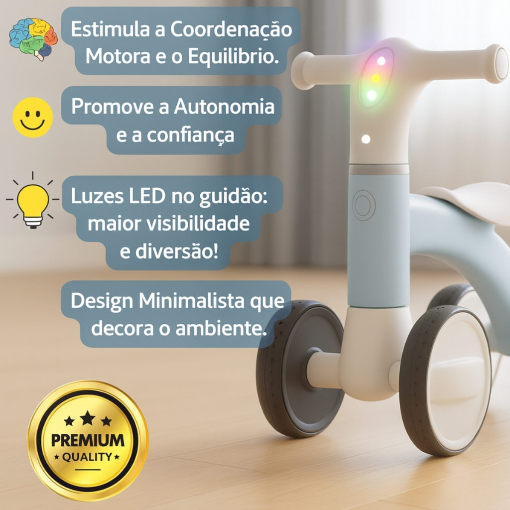 Andador Bebê Infantil Bicicleta De Equilibro sem Pedal Com Som E Luz Até 24kg