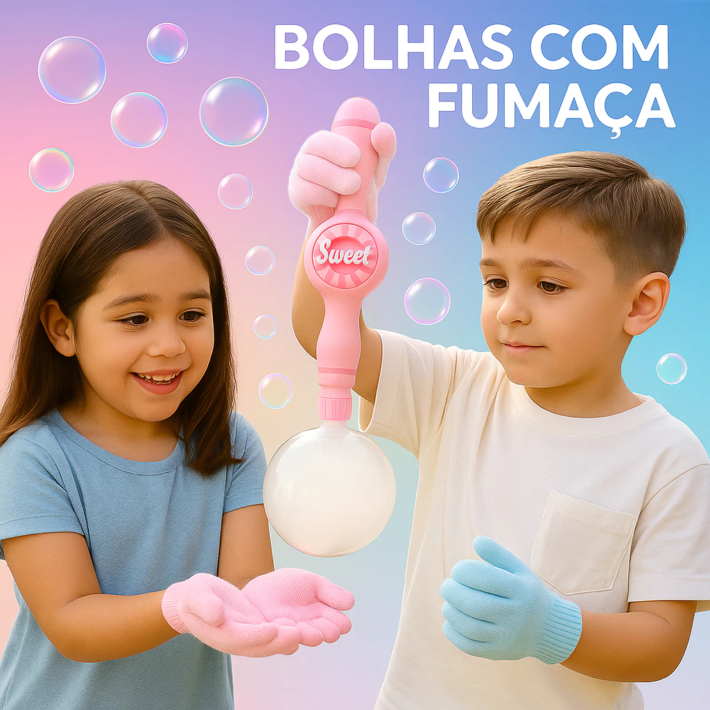 Brinquedo Máquina de Bolha de Sabão com Fumaça Neblina Brinquedo Bolinha de Sabão Com Luvas