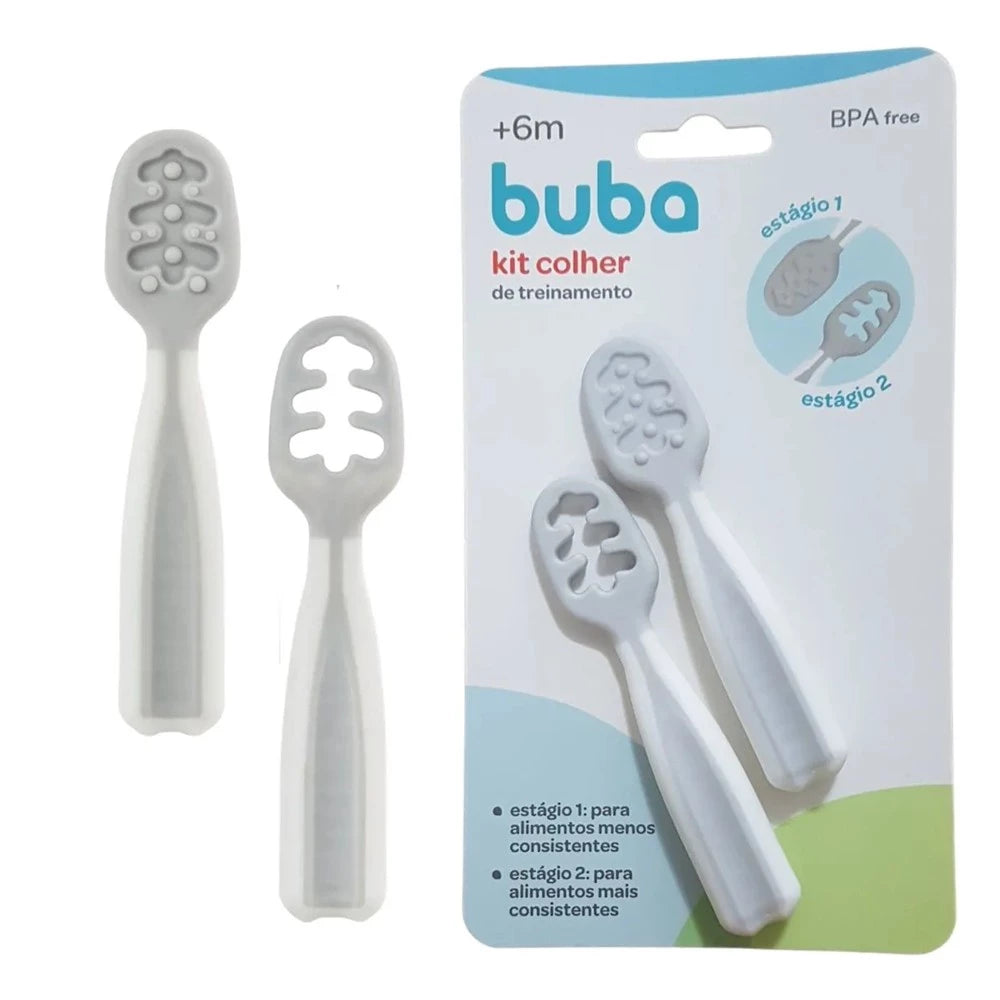 Colher 2 Estágios Buba Treinamento Auto Alimentação Cinza Para Bebês buba