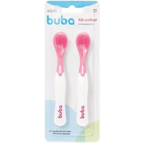 Kit com 2 Colher Termossensível Para Bebe Térmica Infantil Rosa e Azul Menino e Menina