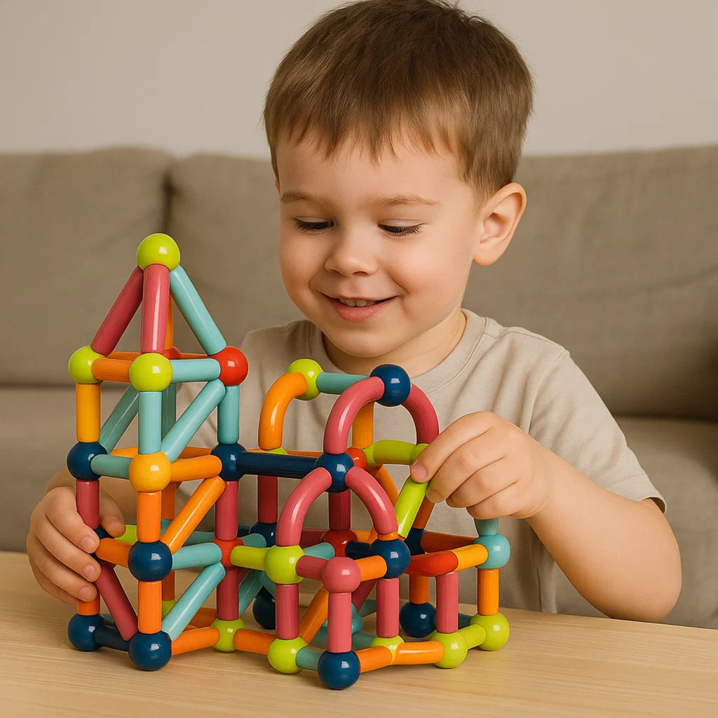 Blocos de Montar Magnético Construção 128 Peças Bastãos e Bolas Brinquedo Educativo Infantil