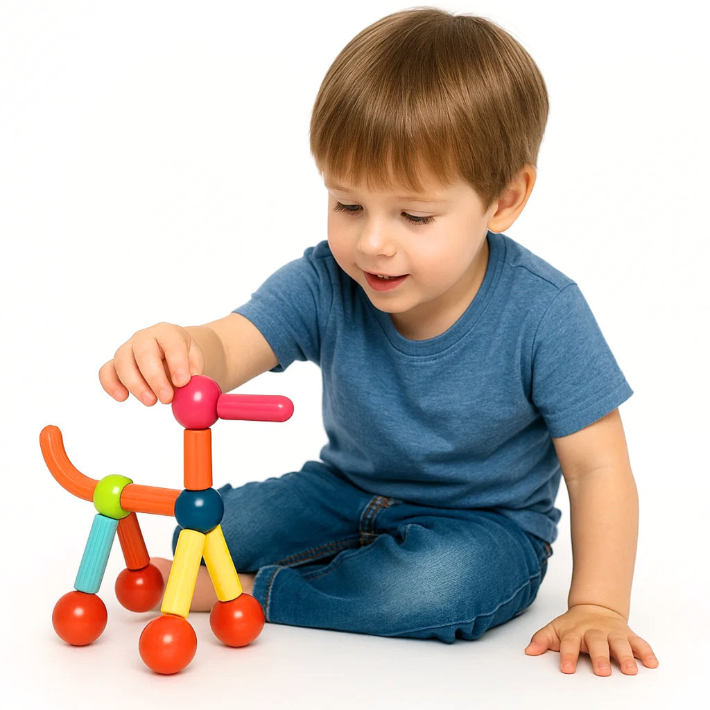 Blocos de Montar Magnético Construção 128 Peças Bastãos e Bolas Brinquedo Educativo Infantil