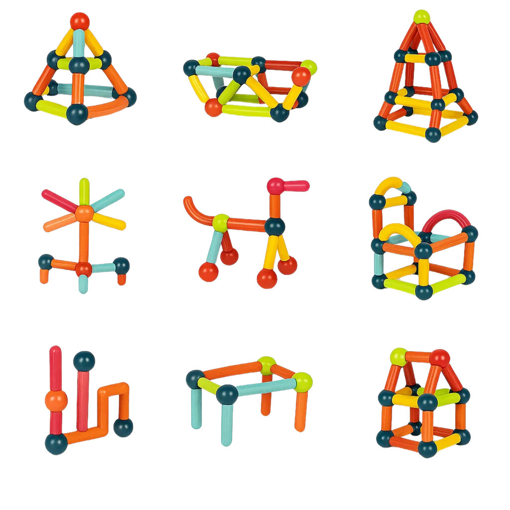Blocos de Montar Magnético Construção 128 Peças Bastãos e Bolas Brinquedo Educativo Infantil