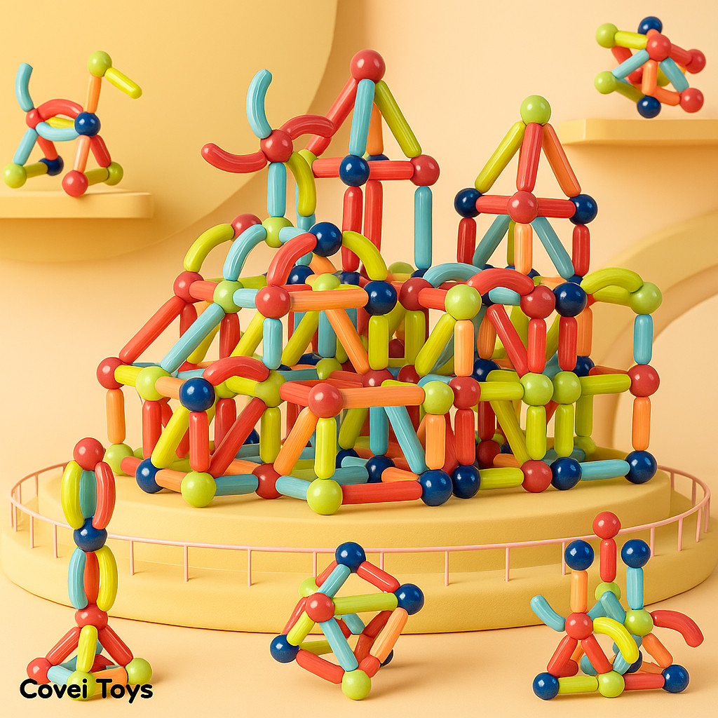 Blocos de Montar Magnético Construção 128 Peças Bastãos e Bolas Brinquedo Educativo Infantil