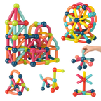 Blocos de Montar Magnético Construção 128 Peças Bastãos e Bolas Brinquedo Educativo Infantil